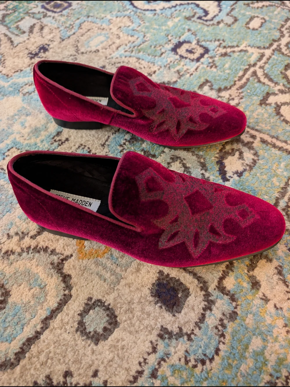 Steve Madden Men's Lorax Burgundy Velvet Embroidered Slip-On Loafers